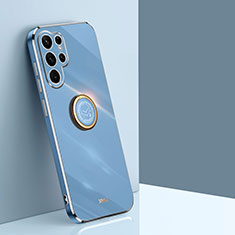 Funda Silicona Carcasa Ultrafina Goma con Magnetico Anillo de dedo Soporte T01 para Samsung Galaxy S23 Ultra 5G Azul