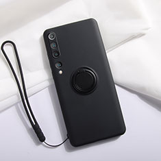 Funda Silicona Carcasa Ultrafina Goma con Magnetico Anillo de dedo Soporte T01 para Xiaomi Mi 10 Negro
