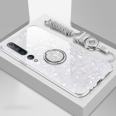 Funda Silicona Carcasa Ultrafina Goma con Magnetico Anillo de dedo Soporte T01 para Xiaomi Mi 10 Pro Blanco