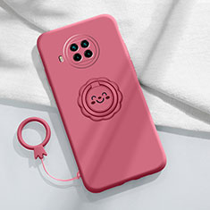 Funda Silicona Carcasa Ultrafina Goma con Magnetico Anillo de dedo Soporte T01 para Xiaomi Mi 10i 5G Rojo Rosa