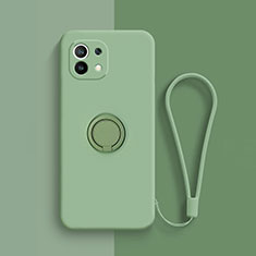 Funda Silicona Carcasa Ultrafina Goma con Magnetico Anillo de dedo Soporte T01 para Xiaomi Mi 11 5G Menta Verde