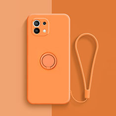 Funda Silicona Carcasa Ultrafina Goma con Magnetico Anillo de dedo Soporte T01 para Xiaomi Mi 11 5G Naranja