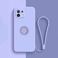 Funda Silicona Carcasa Ultrafina Goma con Magnetico Anillo de dedo Soporte T01 para Xiaomi Mi 11 5G Purpura Claro