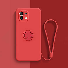 Funda Silicona Carcasa Ultrafina Goma con Magnetico Anillo de dedo Soporte T01 para Xiaomi Mi 11 5G Rojo