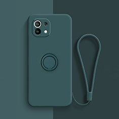 Funda Silicona Carcasa Ultrafina Goma con Magnetico Anillo de dedo Soporte T01 para Xiaomi Mi 11 5G Verde