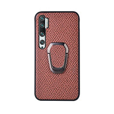 Funda Silicona Carcasa Ultrafina Goma con Magnetico Anillo de dedo Soporte T01 para Xiaomi Mi Note 10 Marron