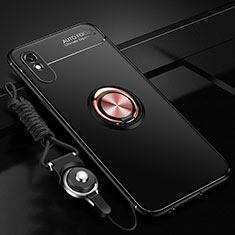Funda Silicona Carcasa Ultrafina Goma con Magnetico Anillo de dedo Soporte T01 para Xiaomi Redmi 9A Oro y Negro