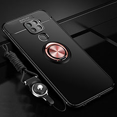 Funda Silicona Carcasa Ultrafina Goma con Magnetico Anillo de dedo Soporte T01 para Xiaomi Redmi Note 9 Oro y Negro