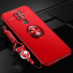 Funda Silicona Carcasa Ultrafina Goma con Magnetico Anillo de dedo Soporte T01 para Xiaomi Redmi Note 9 Rojo