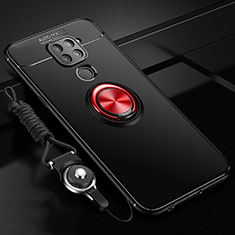 Funda Silicona Carcasa Ultrafina Goma con Magnetico Anillo de dedo Soporte T01 para Xiaomi Redmi Note 9 Rojo y Negro