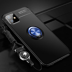 Funda Silicona Carcasa Ultrafina Goma con Magnetico Anillo de dedo Soporte T02 para Apple iPhone 11 Azul y Negro