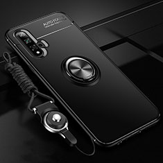 Funda Silicona Carcasa Ultrafina Goma con Magnetico Anillo de dedo Soporte T02 para Huawei Honor 20 Negro