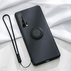 Funda Silicona Carcasa Ultrafina Goma con Magnetico Anillo de dedo Soporte T02 para Huawei Honor 20 Pro Negro