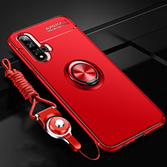 Funda Silicona Carcasa Ultrafina Goma con Magnetico Anillo de dedo Soporte T02 para Huawei Honor 20 Rojo