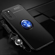 Funda Silicona Carcasa Ultrafina Goma con Magnetico Anillo de dedo Soporte T02 para Huawei Honor 30 Lite 5G Azul y Negro