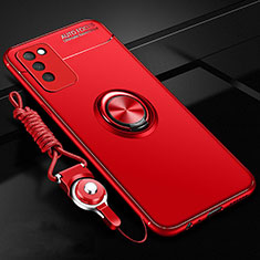 Funda Silicona Carcasa Ultrafina Goma con Magnetico Anillo de dedo Soporte T02 para Huawei Honor 30 Lite 5G Rojo