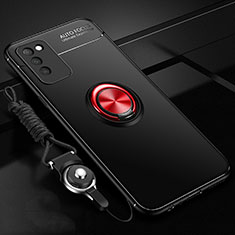 Funda Silicona Carcasa Ultrafina Goma con Magnetico Anillo de dedo Soporte T02 para Huawei Honor 30 Lite 5G Rojo y Negro