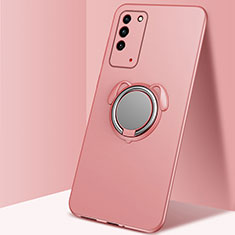 Funda Silicona Carcasa Ultrafina Goma con Magnetico Anillo de dedo Soporte T02 para Huawei Honor X10 5G Oro Rosa