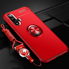 Funda Silicona Carcasa Ultrafina Goma con Magnetico Anillo de dedo Soporte T02 para Huawei Nova 5T Rojo