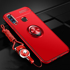 Funda Silicona Carcasa Ultrafina Goma con Magnetico Anillo de dedo Soporte T02 para Huawei P30 Lite New Edition Rojo