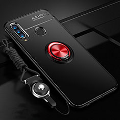 Funda Silicona Carcasa Ultrafina Goma con Magnetico Anillo de dedo Soporte T02 para Huawei P30 Lite Rojo y Negro