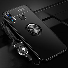 Funda Silicona Carcasa Ultrafina Goma con Magnetico Anillo de dedo Soporte T02 para Huawei P30 Lite XL Negro