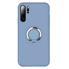 Funda Silicona Carcasa Ultrafina Goma con Magnetico Anillo de dedo Soporte T02 para Huawei P30 Pro Azul Cielo