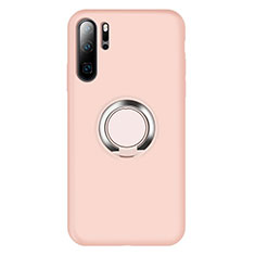 Funda Silicona Carcasa Ultrafina Goma con Magnetico Anillo de dedo Soporte T02 para Huawei P30 Pro New Edition Rosa