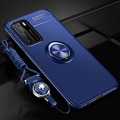 Funda Silicona Carcasa Ultrafina Goma con Magnetico Anillo de dedo Soporte T02 para Huawei P40 Azul