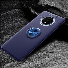 Funda Silicona Carcasa Ultrafina Goma con Magnetico Anillo de dedo Soporte T02 para OnePlus 7T Azul