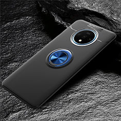 Funda Silicona Carcasa Ultrafina Goma con Magnetico Anillo de dedo Soporte T02 para OnePlus 7T Azul y Negro