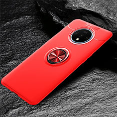 Funda Silicona Carcasa Ultrafina Goma con Magnetico Anillo de dedo Soporte T02 para OnePlus 7T Rojo