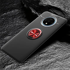 Funda Silicona Carcasa Ultrafina Goma con Magnetico Anillo de dedo Soporte T02 para OnePlus 7T Rojo y Negro