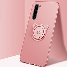 Funda Silicona Carcasa Ultrafina Goma con Magnetico Anillo de dedo Soporte T02 para Oppo A91 Oro Rosa