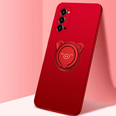 Funda Silicona Carcasa Ultrafina Goma con Magnetico Anillo de dedo Soporte T02 para Oppo Reno4 Pro 5G Rojo