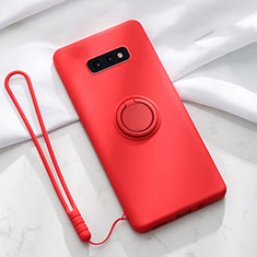 Funda Silicona Carcasa Ultrafina Goma con Magnetico Anillo de dedo Soporte T02 para Samsung Galaxy S10e Rojo
