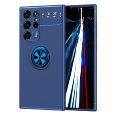 Funda Silicona Carcasa Ultrafina Goma con Magnetico Anillo de dedo Soporte T02 para Samsung Galaxy S22 Ultra 5G Azul