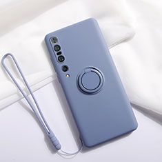 Funda Silicona Carcasa Ultrafina Goma con Magnetico Anillo de dedo Soporte T02 para Xiaomi Mi 10 Pro Gris