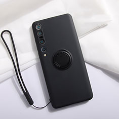 Funda Silicona Carcasa Ultrafina Goma con Magnetico Anillo de dedo Soporte T02 para Xiaomi Mi 10 Pro Negro