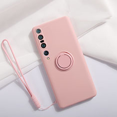 Funda Silicona Carcasa Ultrafina Goma con Magnetico Anillo de dedo Soporte T02 para Xiaomi Mi 10 Pro Rosa
