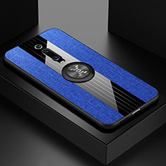 Funda Silicona Carcasa Ultrafina Goma con Magnetico Anillo de dedo Soporte T02 para Xiaomi Mi 9T Azul
