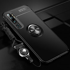 Funda Silicona Carcasa Ultrafina Goma con Magnetico Anillo de dedo Soporte T02 para Xiaomi Mi Note 10 Negro