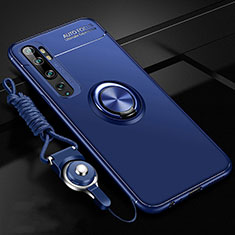 Funda Silicona Carcasa Ultrafina Goma con Magnetico Anillo de dedo Soporte T02 para Xiaomi Mi Note 10 Pro Azul