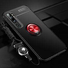 Funda Silicona Carcasa Ultrafina Goma con Magnetico Anillo de dedo Soporte T02 para Xiaomi Mi Note 10 Pro Rojo y Negro