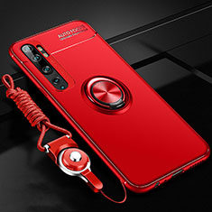 Funda Silicona Carcasa Ultrafina Goma con Magnetico Anillo de dedo Soporte T02 para Xiaomi Mi Note 10 Rojo