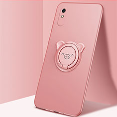 Funda Silicona Carcasa Ultrafina Goma con Magnetico Anillo de dedo Soporte T02 para Xiaomi Redmi 9A Oro Rosa