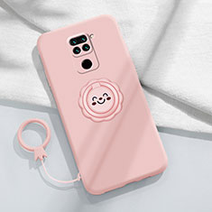 Funda Silicona Carcasa Ultrafina Goma con Magnetico Anillo de dedo Soporte T02 para Xiaomi Redmi Note 9 Rosa