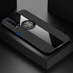 Funda Silicona Carcasa Ultrafina Goma con Magnetico Anillo de dedo Soporte T03 para Huawei Honor 20S Negro