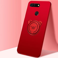 Funda Silicona Carcasa Ultrafina Goma con Magnetico Anillo de dedo Soporte T03 para Huawei Honor V20 Rojo