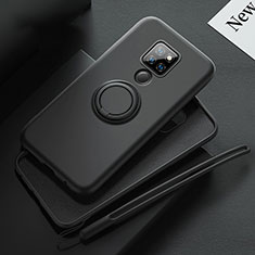 Funda Silicona Carcasa Ultrafina Goma con Magnetico Anillo de dedo Soporte T03 para Huawei Mate 20 Negro